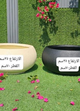 أصيص دائري بيج – 30×40 سم , أصيص دائري أسود لامع – 30×40 سم