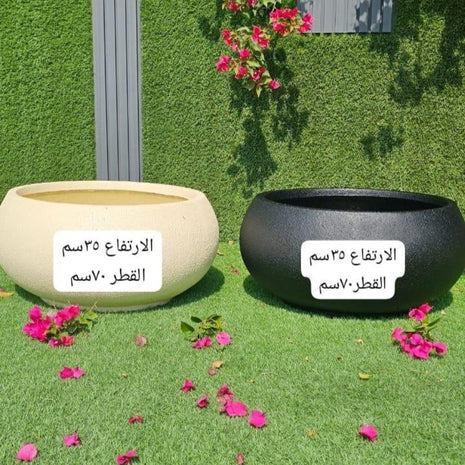 أصيص دائري بيج – 30×40 سم , أصيص دائري أسود لامع – 30×40 سم