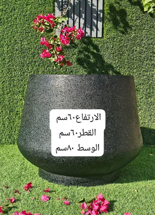 وعاء زراعة دائري أسود لامع